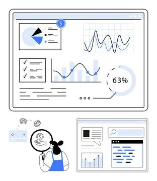 Data Analysis Dashboard with Charts, Graphs, and Business Metrics Reviewed .. Stock Illustration