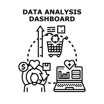 Data analysis dashboard displaying sales and customer metrics Stock Illustration