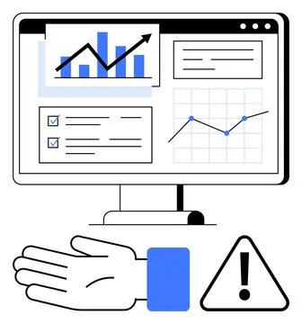 Data Analysis Dashboard with Graphs and Charts Displayed on Computer Screen.. Stock Illustration