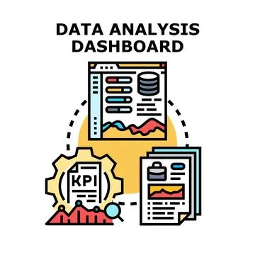 Data analysis dashboard illustrating business intelligence and reporting Stock Illustration