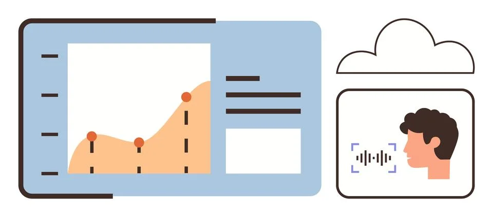 Data Analysis Dashboard with Voice Recognition in Cloud Computing Concept Illustrazione stock