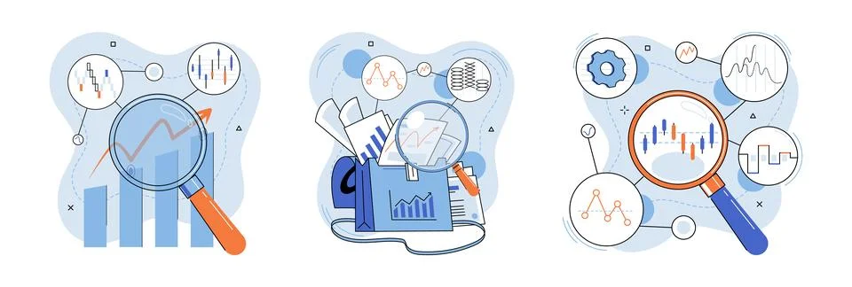 Data analysis. The data analysis concept emphasizes importance leveraging data Illustrazione stock
