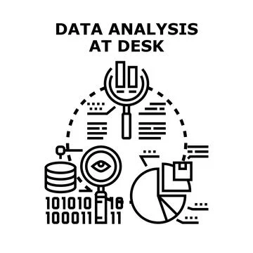 Data analysis at desk processing information concept Stock Illustration