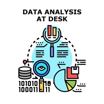 Data analysis at desk processing information concept Stock Illustration