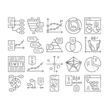 Data Analysis Diagram Collection Icons Set Vector Stock Illustration