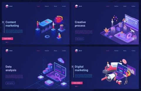 Data analysis, digital marketing technology 3d vector illustrations set, concept Stock Illustration