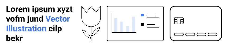 Data analysis, digital payment, tech icons, florals, modern design, vector vi 스톡 일러스트