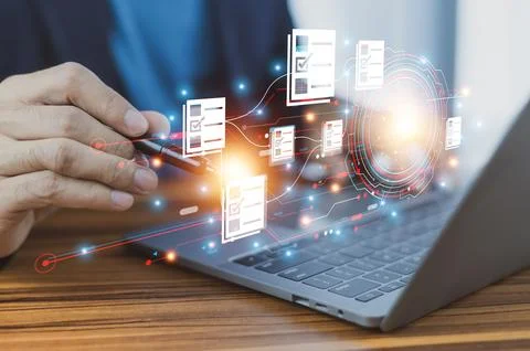 Data analysis of document ai artificial intelligence for ERP management Stock Photos