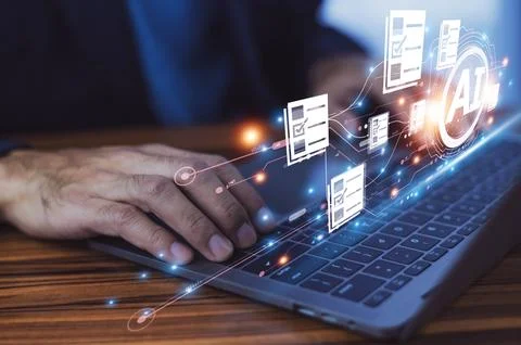 Data analysis of document ai artificial intelligence for ERP management Stock Photos
