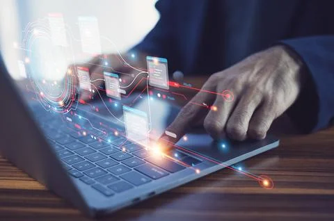 Data analysis of document ai artificial intelligence for ERP management Stock Photos