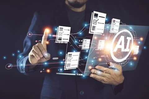 Data analysis of document ai artificial intelligence for ERP management Stock Photos