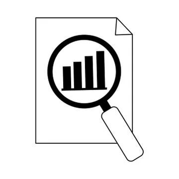 Data analysis, document information chart economy magnifier line icon Stock Illustration