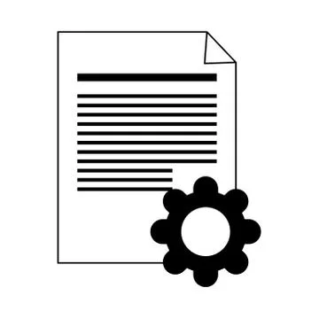 Data analysis, document paper gear work line icon Stock Illustration