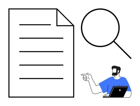 Data analysis, document verification, search tools, research, remote work, pr Stock Illustration