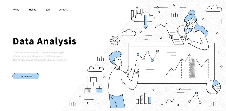 Data analysis doodle landing page, business risks Stock Illustration