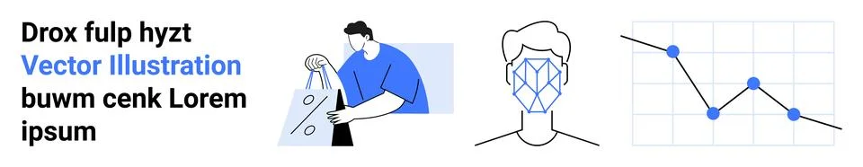 Data analysis, e-commerce, biometric validation, tech tools, shopping trends, Illustrazione stock