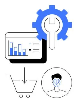 Data analysis, e-commerce, digital tools, facial recognition, identity techno Stock Illustration