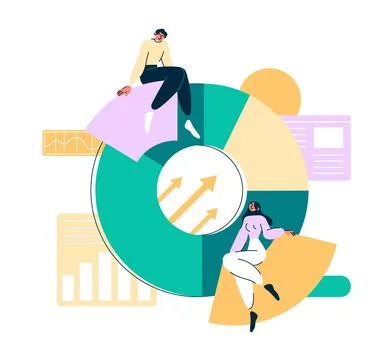 Data analysis, economic and statistical measures, tiny people sitting on a graph Stock Illustration