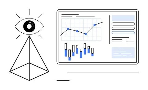 Data Analysis with Eye Symbol and Graphs on Digital Screen for Insightful B.. 스톡 일러스트