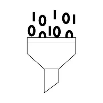Data analysis, filter funnel information binary digital line icon Stock Illustration