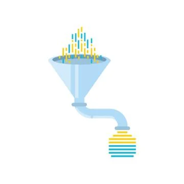 Data analysis filter funnel process detailed Illustrazione stock