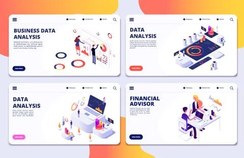 Data analysis, financial adviser, business data analysis vector landing pages Stock Illustration
