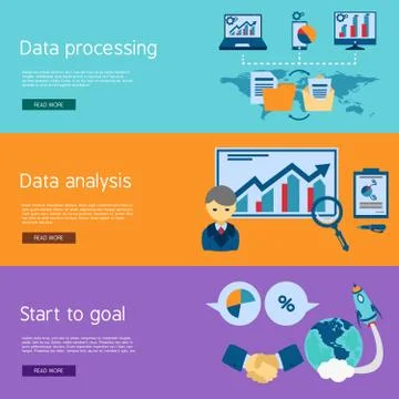 Data analysis flat banners set Illustrazione stock