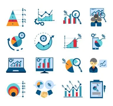 Data analysis flat icons collection Stock Illustration