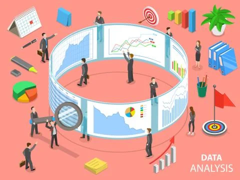Data analysis flat isometric vector concept. Stock Illustration