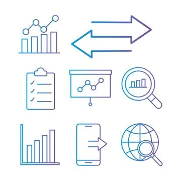 Data analysis gradient style icon set vector design Stock Illustration