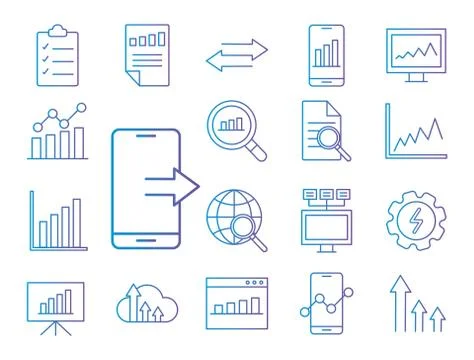Data analysis gradient style icons collection vector design Stock Illustration