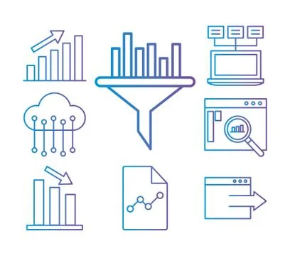 Data analysis gradient style set icons vector design Stock Illustration