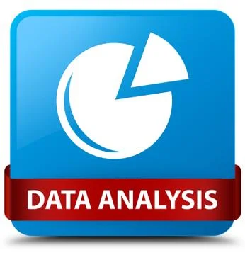 Data analysis (graph icon) cyan blue square button red ribbon in middle Stock Illustration