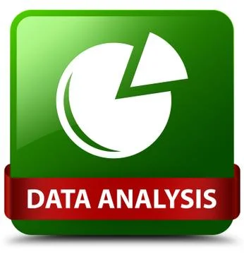 Data analysis (graph icon) green square button red ribbon in middle Stock Illustration