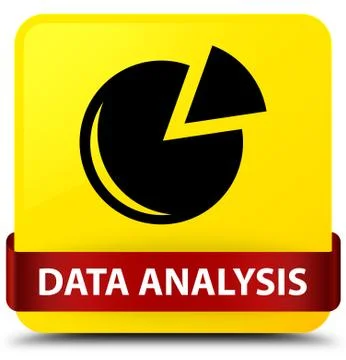 Data analysis (graph icon) yellow square button red ribbon in middle Stock Illustration