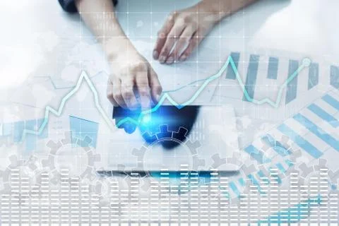 Data analysis graph on virtual screen. Business finance and technology concept. 스톡 사진