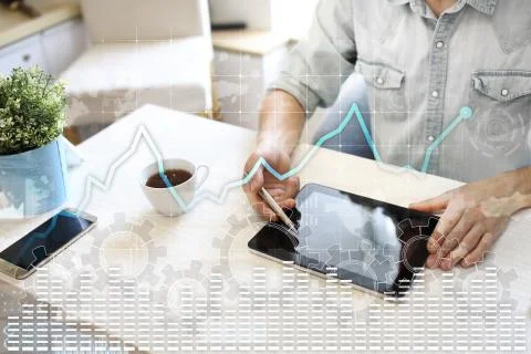 Data analysis graph on virtual screen. Business finance and technology concept. Stock-Fotos