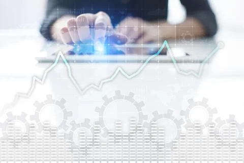 Data analysis graph on virtual screen. Business finance and technology concept. 스톡 사진