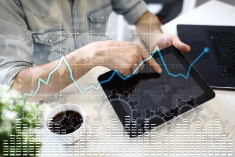 Data analysis graph on virtual screen. Business finance and technology concept. Фото