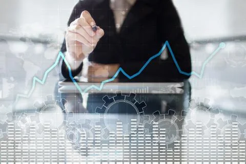 Data analysis graph on virtual screen. Business finance and technology concept. 库存照片