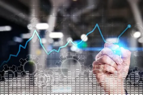 Data analysis graph on virtual screen. Business finance and technology concept. Stock Photos