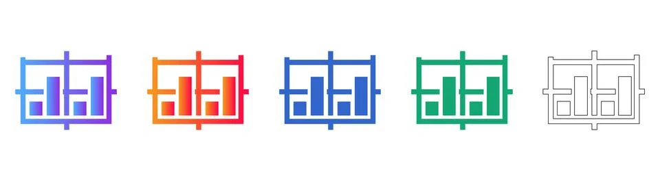 Data Analysis Grid and Bar Chart Icon Collection Illustrazione stock