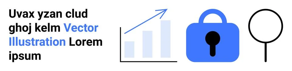 Data Analysis Growth Chart with Security Lock and Magnifying Glass Elements Stock Illustration
