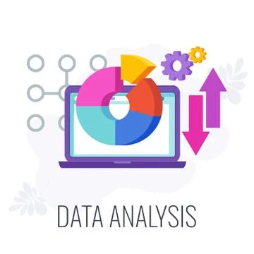 Data analysis icon. Chart and arrows on laptop screen. Stock Illustration