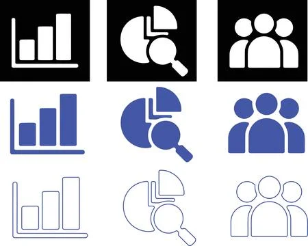Data Analysis Icon Set, Bar Chart Pie Graph Magnifier and Team People Audie.. イラスト素材