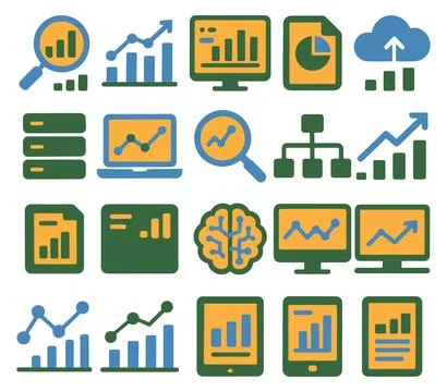 Data Analysis Icons for Business Reporting and Data Visualization 스톡 일러스트
