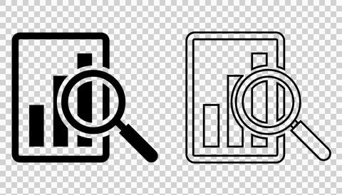 Data analysis icons with magnifying glass and bar chart for business . Illustrazione stock