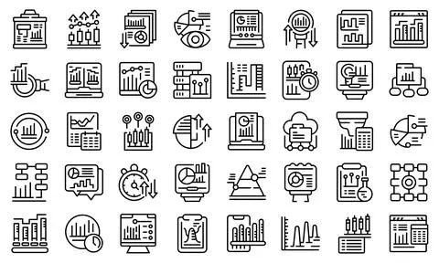 Data analysis icons set outline vector. Statistics chart Illustrazione stock
