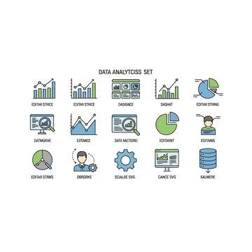 Data analysis icons set with various colorful graphics and charts Illustrazione stock
