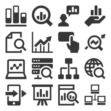 Data Analysis Icons Set on White Background. Stock Illustration